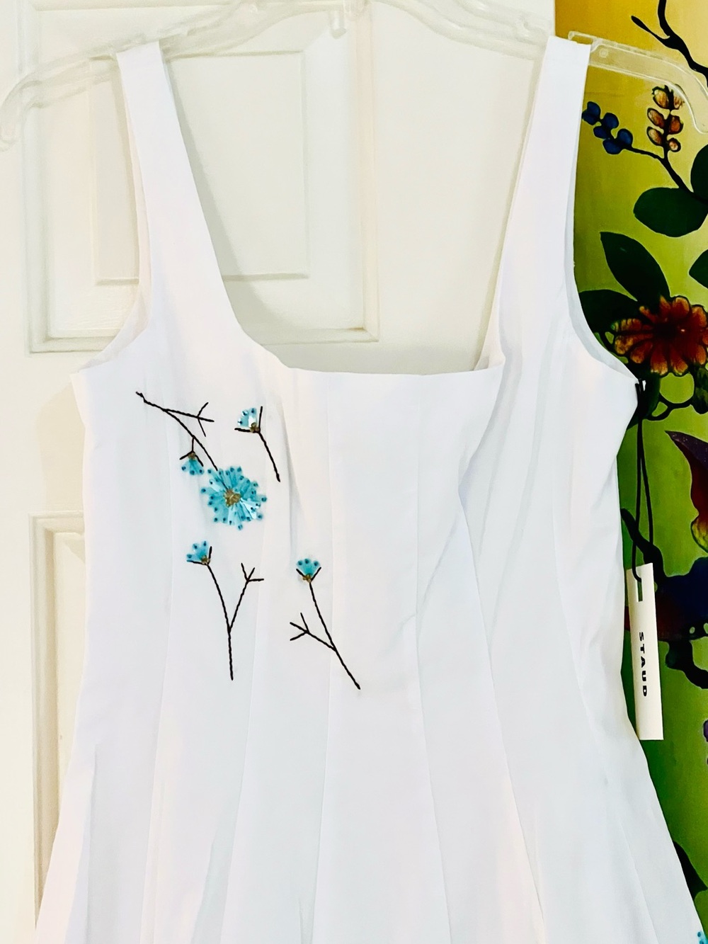 NWT Staud Wells Beaded Mini Dress Embroidered Dandelion White - Picture 13 of 16